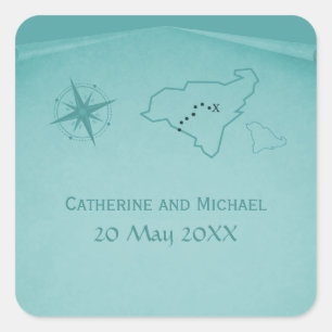 Carte du trésor Stickers de mariage, Turquoise