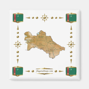 Carte du Turkménistan + Magnet des drapeaux