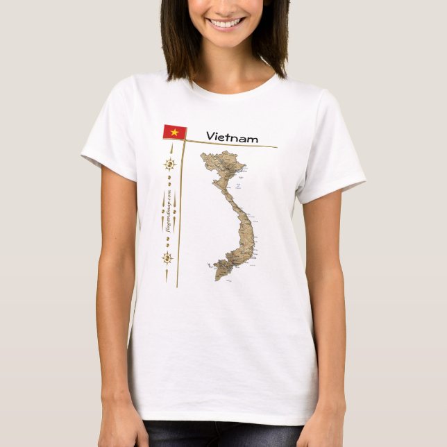Carte du Vietnam + Drapeau + Titre T-shirt (Devant)