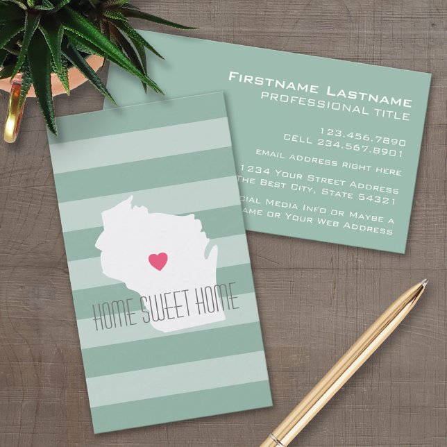 Carte du Wisconsin Accueil Amour de l'état avec co (Custom Business Card Template)