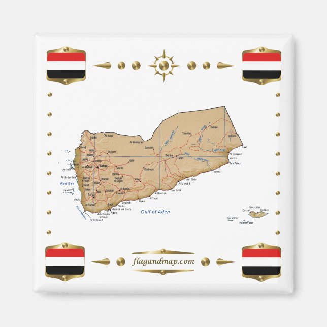 Carte du Yémen + Magnet des drapeaux (Devant)