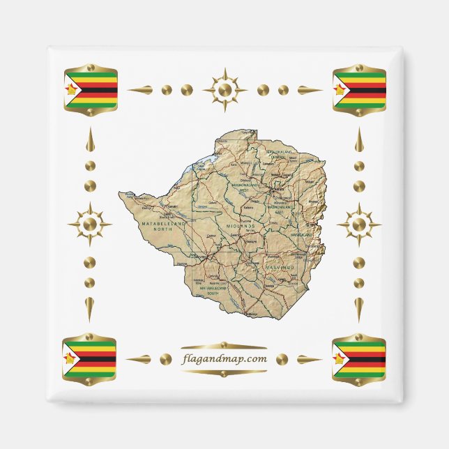 Carte du Zimbabwe + Magnet des drapeaux (Devant)