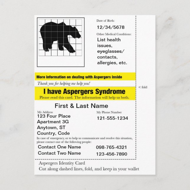 Carte d'urgence Asperger (Devant)