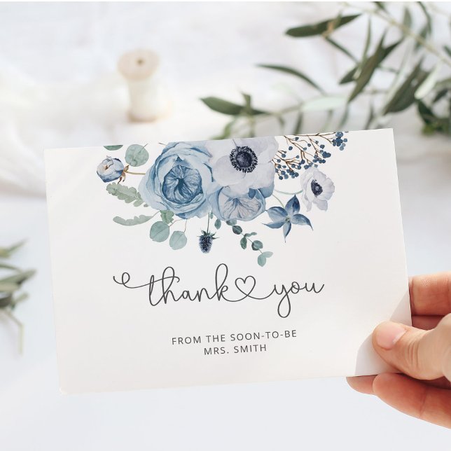 Carte Dusty bleu floral minimaliste mariage merci (Créateur téléchargé)