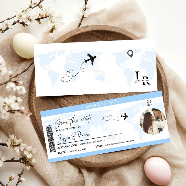 Carte Dusty Blue Boarding Mariage de billets (Créateur téléchargé)