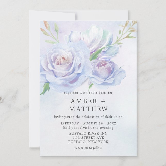 Carte Dusty Blue et Lavender Peony Mariage de pivoine In (Devant)