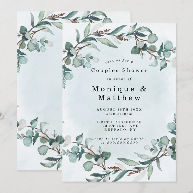 Carte Dusty Blue Eucalyptus Verdure Couples Douche (Devant / Derrière)