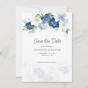 Carte Dusty Blue Floral Enregistrer La Date Annonce