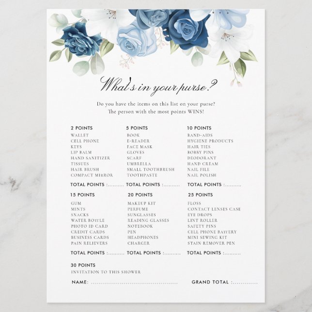 Carte Dusty Blue Floral Fête des mariées Jeu (Devant)