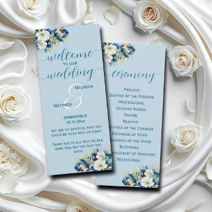 Carte Dusty Blue Gold Parties scintillant Mariage progra