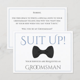 Carte Dusty Blue & Grey Be My Groomsman Fun Bow Cravate