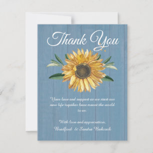 Carte Dusty Blue Mariage de tournesol en bois