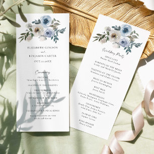 Carte Dusty Blue Mariage Floral Élégant script du progra
