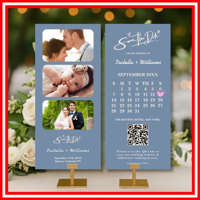 Carte Dusty Blue Mariage Photo QR Code Elegant (Créateur téléchargé)