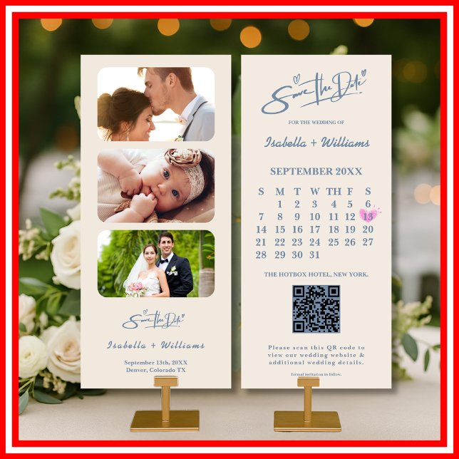 Carte Dusty Blue Mariage Photo QR Code Elegant (Créateur téléchargé)