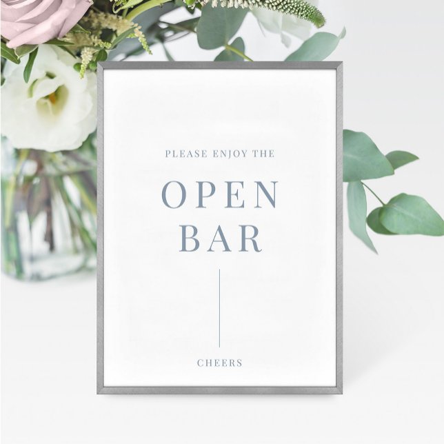 Carte Dusty Blue Modern élégant mariage Open Bar Sign (Créateur téléchargé)