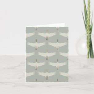 Carte Dusty Blue Neutral Birds Swans Art Déco Monogramme