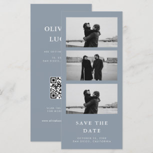 Carte Dusty Blue Photo Strip QR Code Mariage