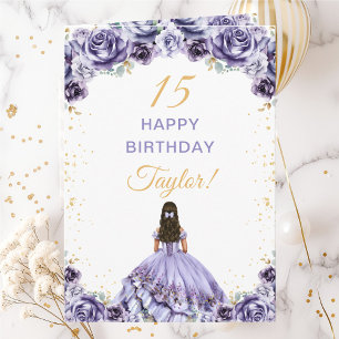 Carte Dusty Purple Princess Floral Joyeux Anniversaire