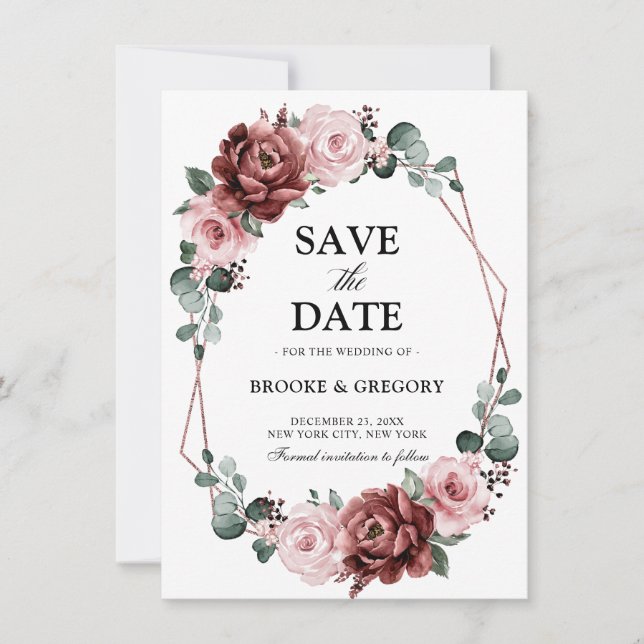 Carte Dusty rose Rose géométrique Enregistrer la date (Devant)