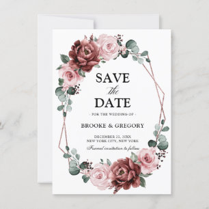 Carte Dusty rose Rose géométrique Enregistrer la date
