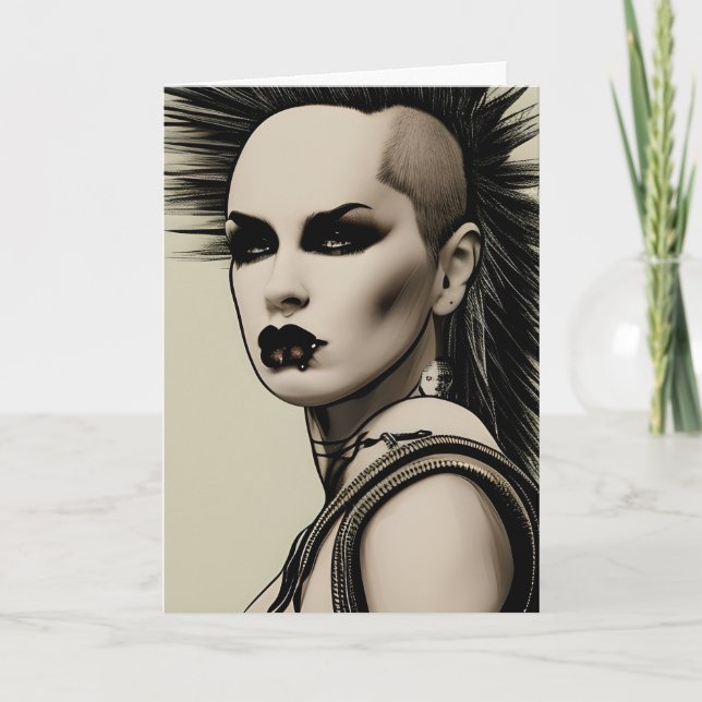Carte Dystopian Woman Punk Rocker Mohawk and Piercing (Devant)