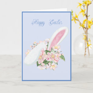 Carte Ears Bunny de Pâques et Aquarelle rose Fleur