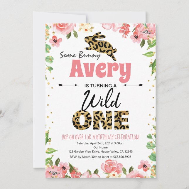 Carte Easter Bunny Girl premier anniversaire rose Invita (Devant)