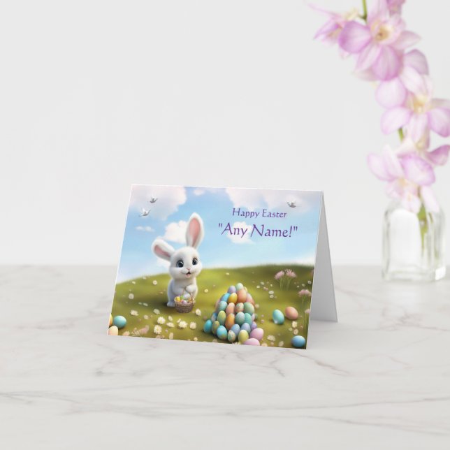 Carte Easter Custom Name Cute Easter Bunny  (Orchidée)