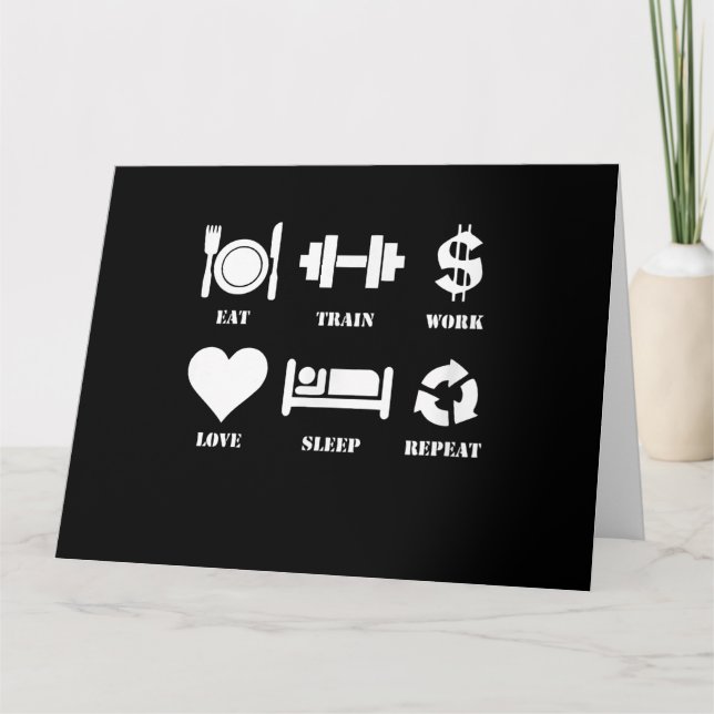 Carte Eat Train Work Love Sleep Repeat Motivational Gym (Devant)