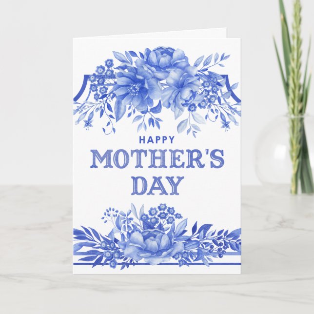 Carte Eau et aquarelle bleue pour la fête des mères (Devant)