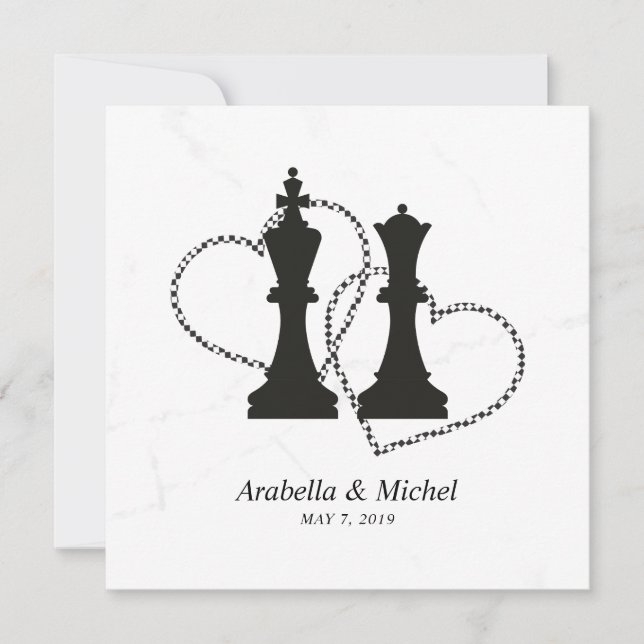 Carte Échecs King et Queen Pièces Mariage Design (Devant)