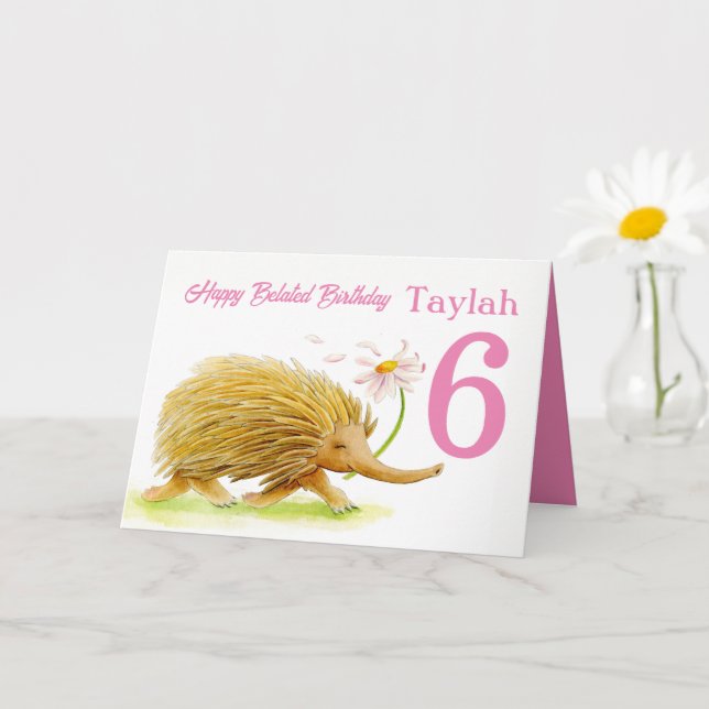 Carte Echidna mignonne à courir filles retard 6ème anniv (Petite plante)