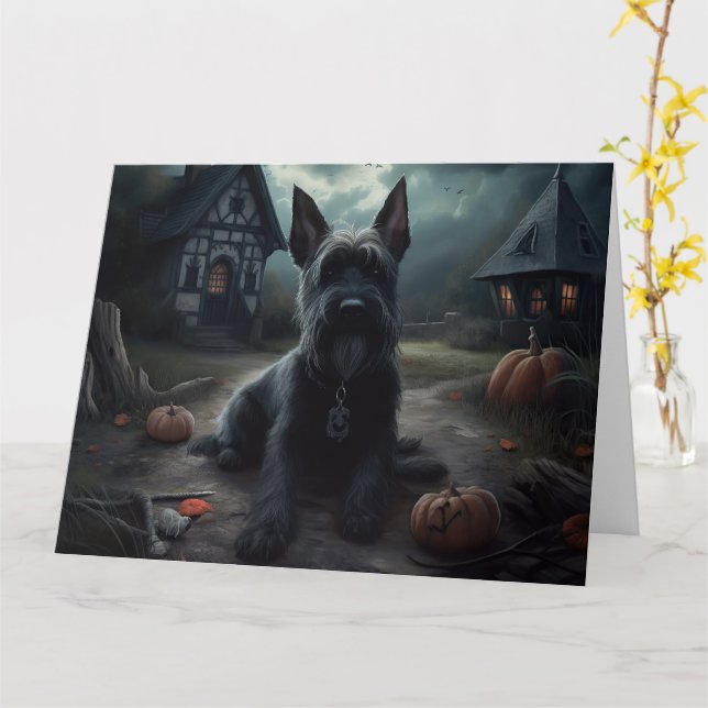 Carte Ecosse Terrier Citrouille Halloween effrayant (Fleur jaune)