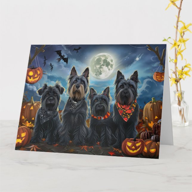 Carte Ecosse Terrier Halloween Éffrayant (Fleur jaune)