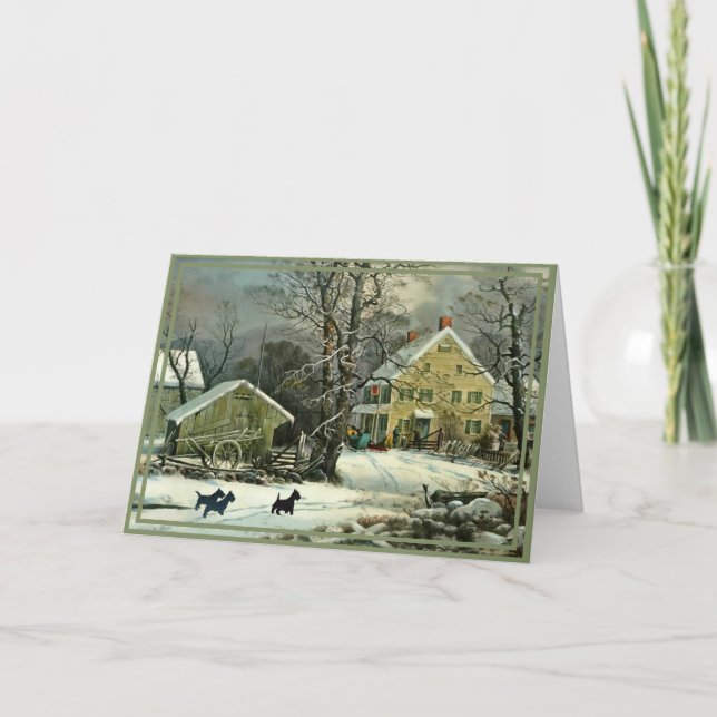 Carte Ecosse Terrier Hiver à l'ancienne mode (Devant)