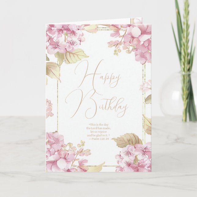 Carte Écriture florale rose d'anniversaire chrétienne (Devant)