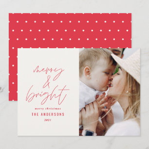 Carte Écriture moderne 1 photo joyeux & Noël lumineux