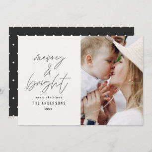 Carte Écriture moderne 1 photo joyeux & Noël lumineux