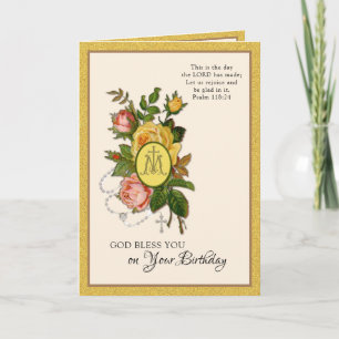 Carte Ecriture religieuse d'anniversaire Rosaire Floral