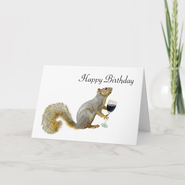 Carte Écureuil avec l'écureuil d'anniversaire de vin (Devant)