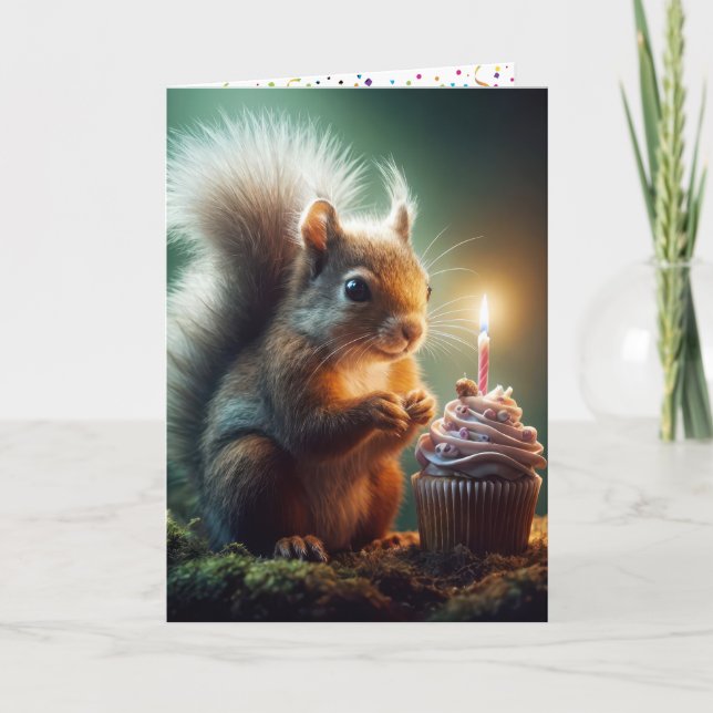 Carte Écureuil D'Anniversaire Avec Cupcake (Devant)