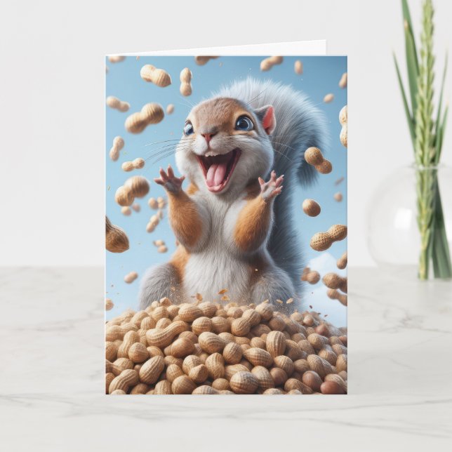 Carte Écureuil D'Anniversaire Dans Les cacahuètes (Devant)