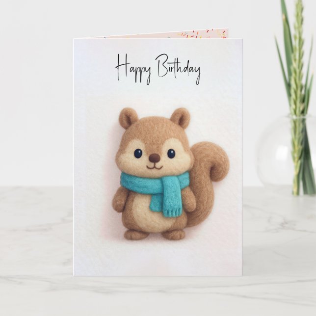 Carte Écureuil D'Anniversaire Foulu Avec Écharpe (Devant)