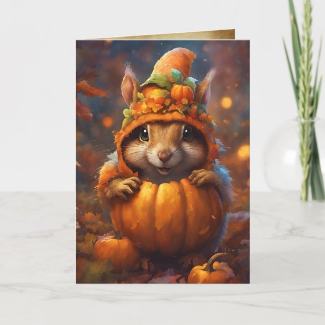 Carte Écureuil de citrouille d'automne, Happy Halloween  (Devant)