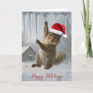 Carte Écureuil de Noël suspendu à un glaçon