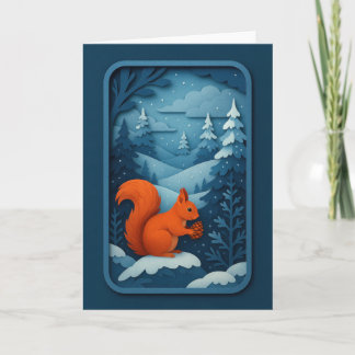 Carte Écureuil d'Hiver avec Cône de Pin