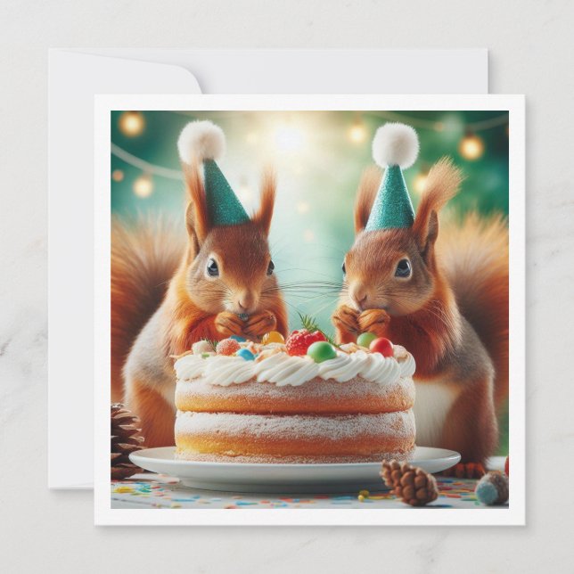 Carte écureuil, invitation à l'anniversaire d'écur (Devant)