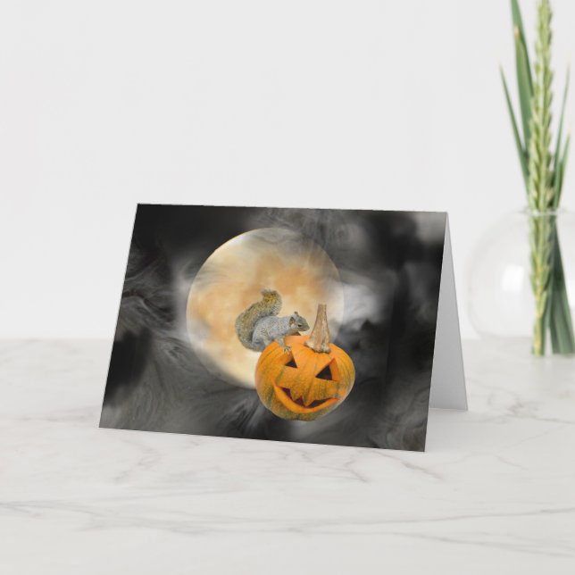 Carte Écureuil Jack-o-lanterne Lune (Devant)