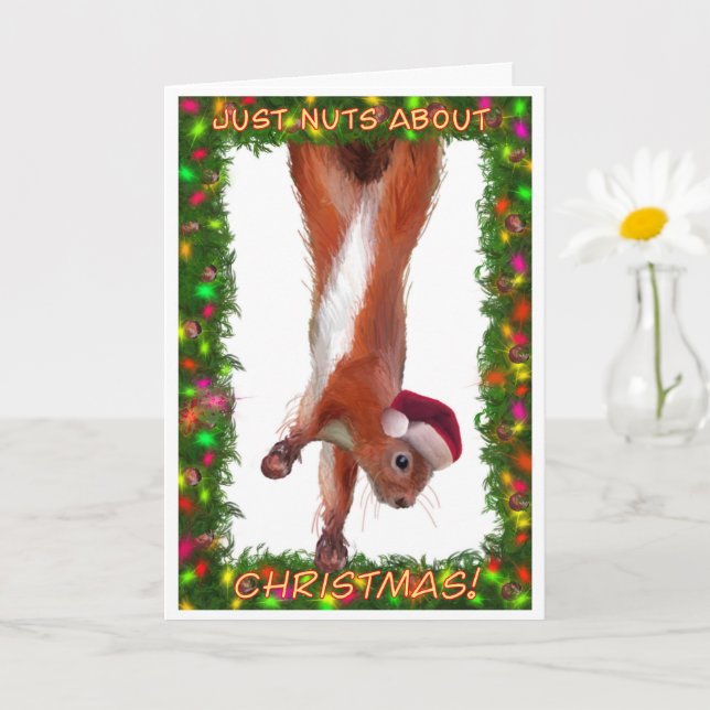 Carte Écureuil mignon et amusant fêtant Noël (Petite plante)